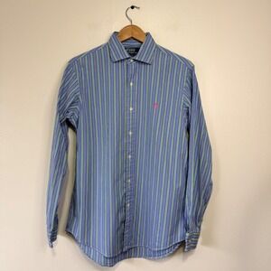 Polo Ralph Lauren Regent Custom Fit Striped Button Down Shirt Blue Green Mens M